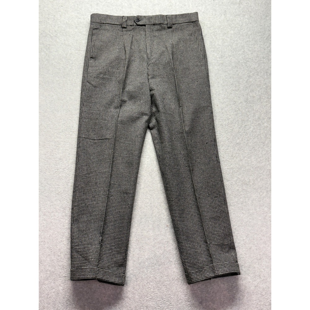 Silver Silk Mens Houndstooth Wool Blend Pleated Dress Pants Black White 38/34